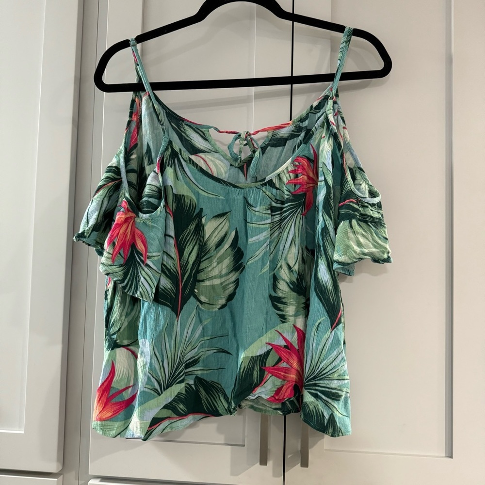 Show Me Your Mumu‎ Off the Shoulder Cold Shoulder Hawaiian Flowy Crop Top Medium - Picture 2 of 7